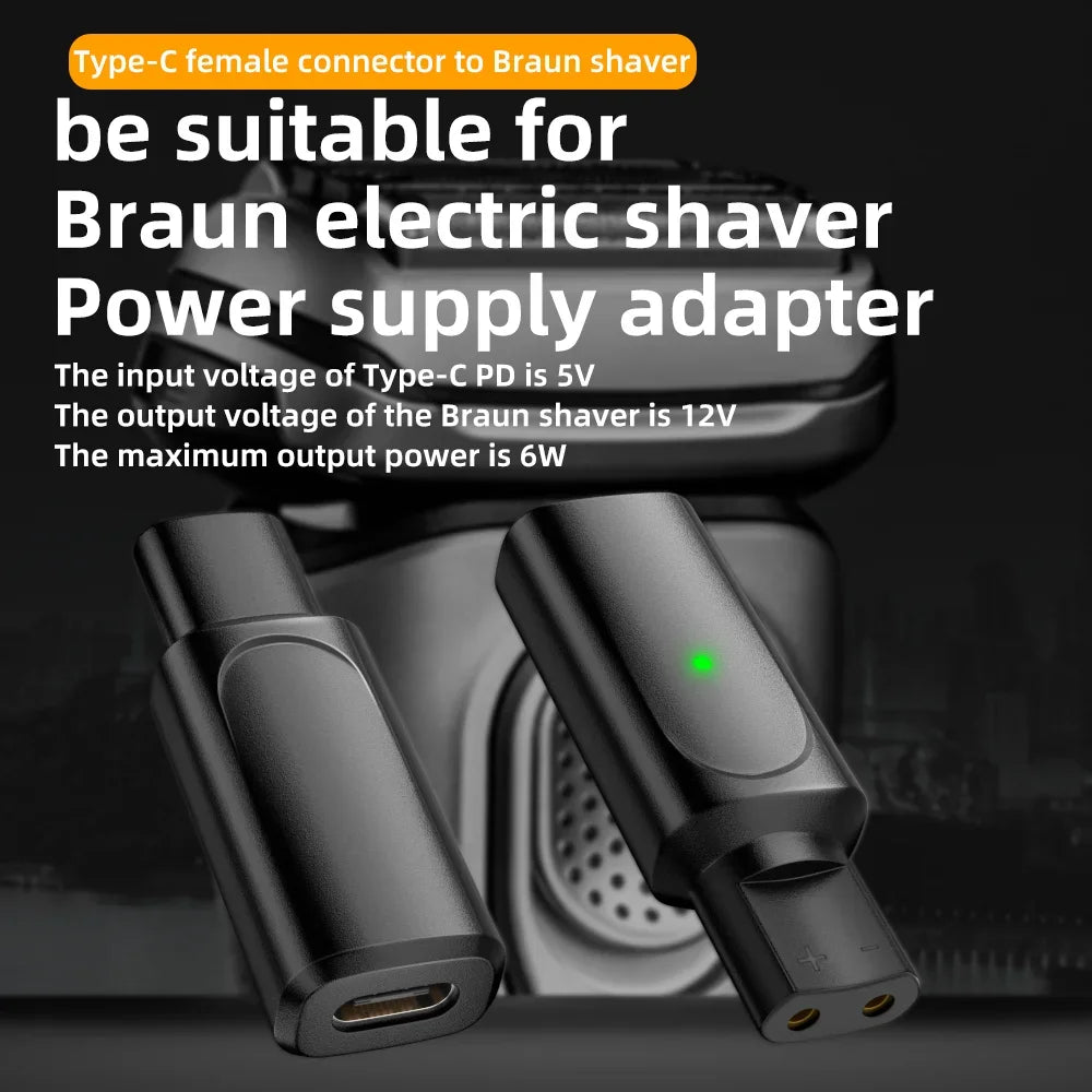 12V Type-C Shaver Charger Adapter Charging Converter for Braun Series 3 5 7 9 6 1 XT5 Electric Razor(Cable Excluded) Peaceful Pleasures Health and Wellness