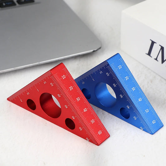 Practical Blue/Red Aluminum Alloy Right Angle Marking Ruler 45/90 Degree Woodworking Carving Square Precision Angle Ruler Peaceful Pleasures Health and Wellness