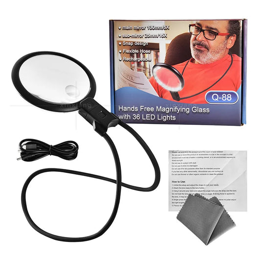 5X 15X Charging Magnifeir, 36 Leds with Three Levels of Light Source, Handheld Head Mounted, Repairing Magnifying Glass Peaceful Pleasures Health and Wellness 5x 15x