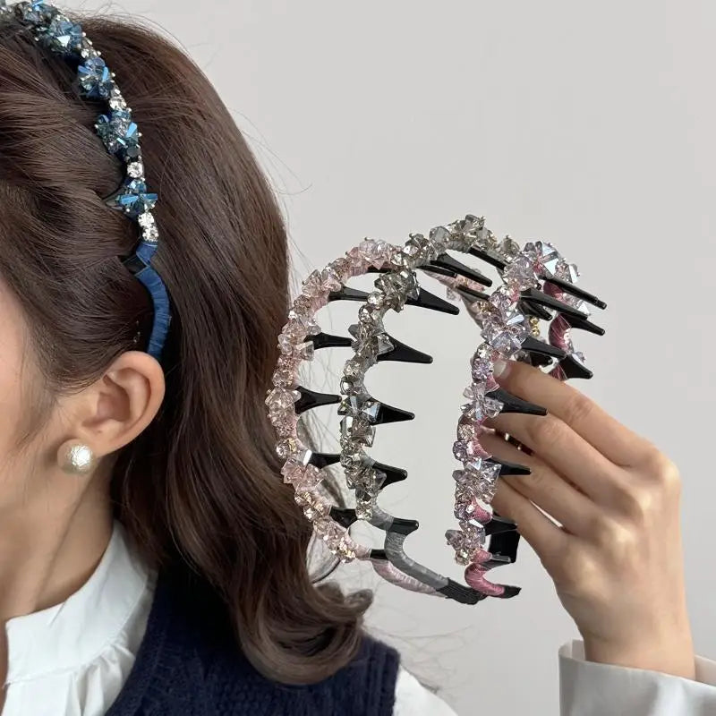 Korean Crystal Rhinestone Headband – Luxury Non-Slip Hair Hoop