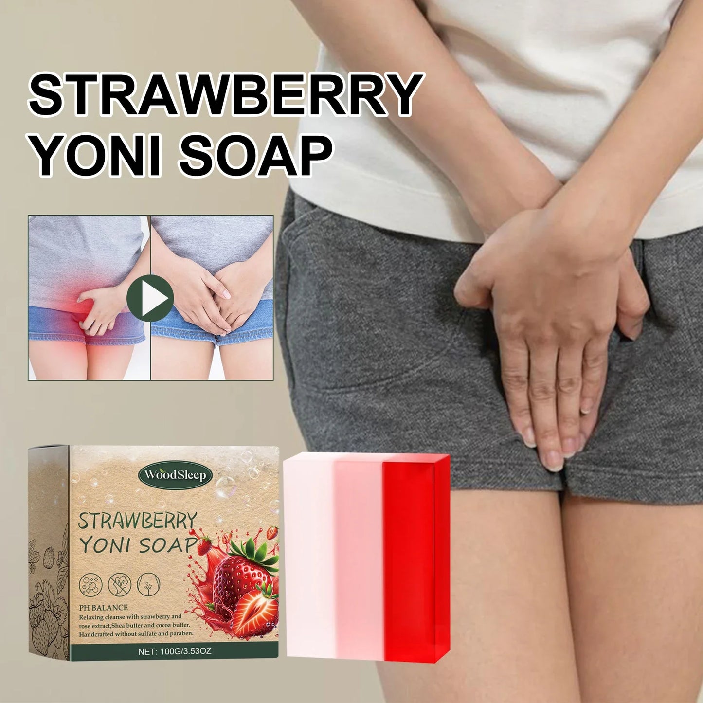 WOODSLEEP Strawberry Yoni Bar Soap – pH Balance Feminine Wash