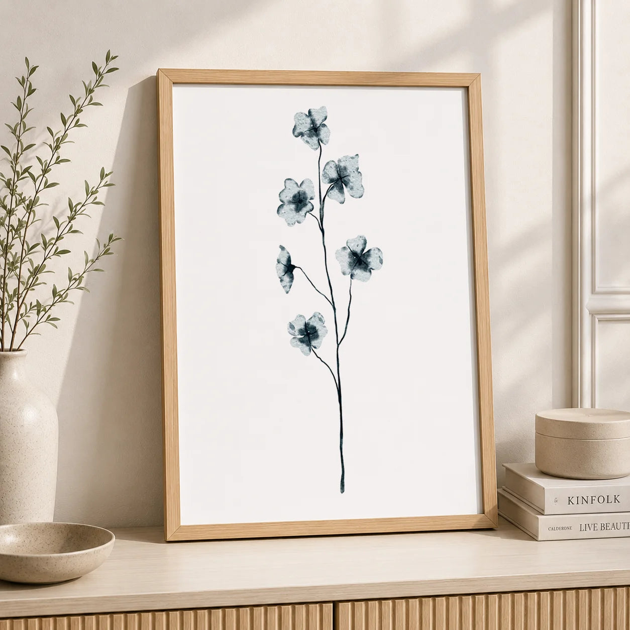 Nordic Botanical Green Leaf Canvas Print | Minimalist Wall Art Botanical Canvas Print Peaceful Pleasures Health and Wellness