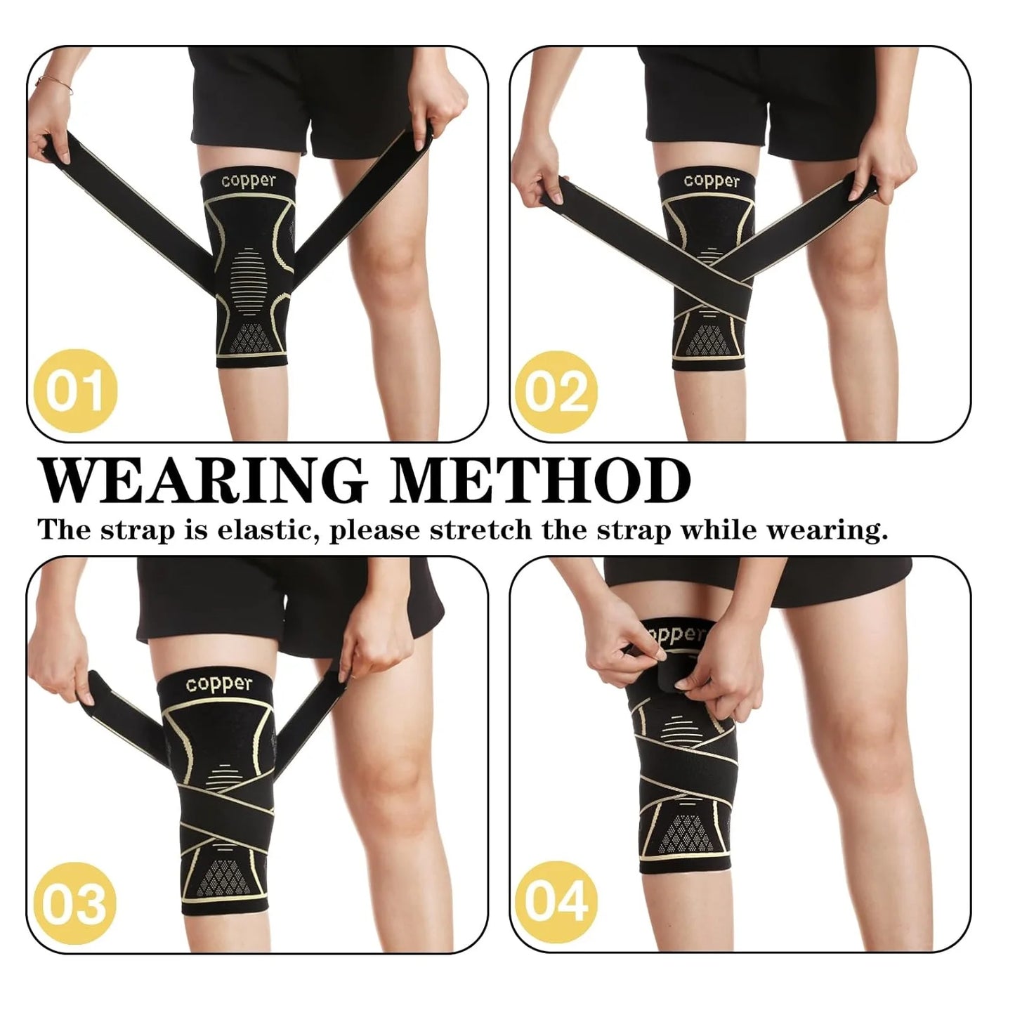 Copper Knee Braces with Strap for Knee Pain Women and Men， Joint Pain Relief, Knee Support for Working, Running, Weightlifting Peaceful Pleasures Health and Wellness