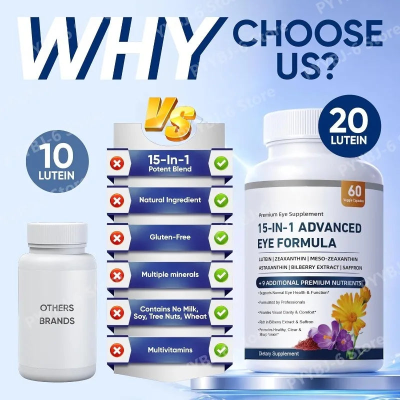15-in-1 Eye Formula Lutein Zeaxanthin Bilberry – 60 Veggie Caps