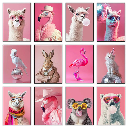 Disco Pink Funny Animal Canvas Wall Art – Kitten Llama Koala Canvas Wall Art Peaceful Pleasures Health and Wellness
