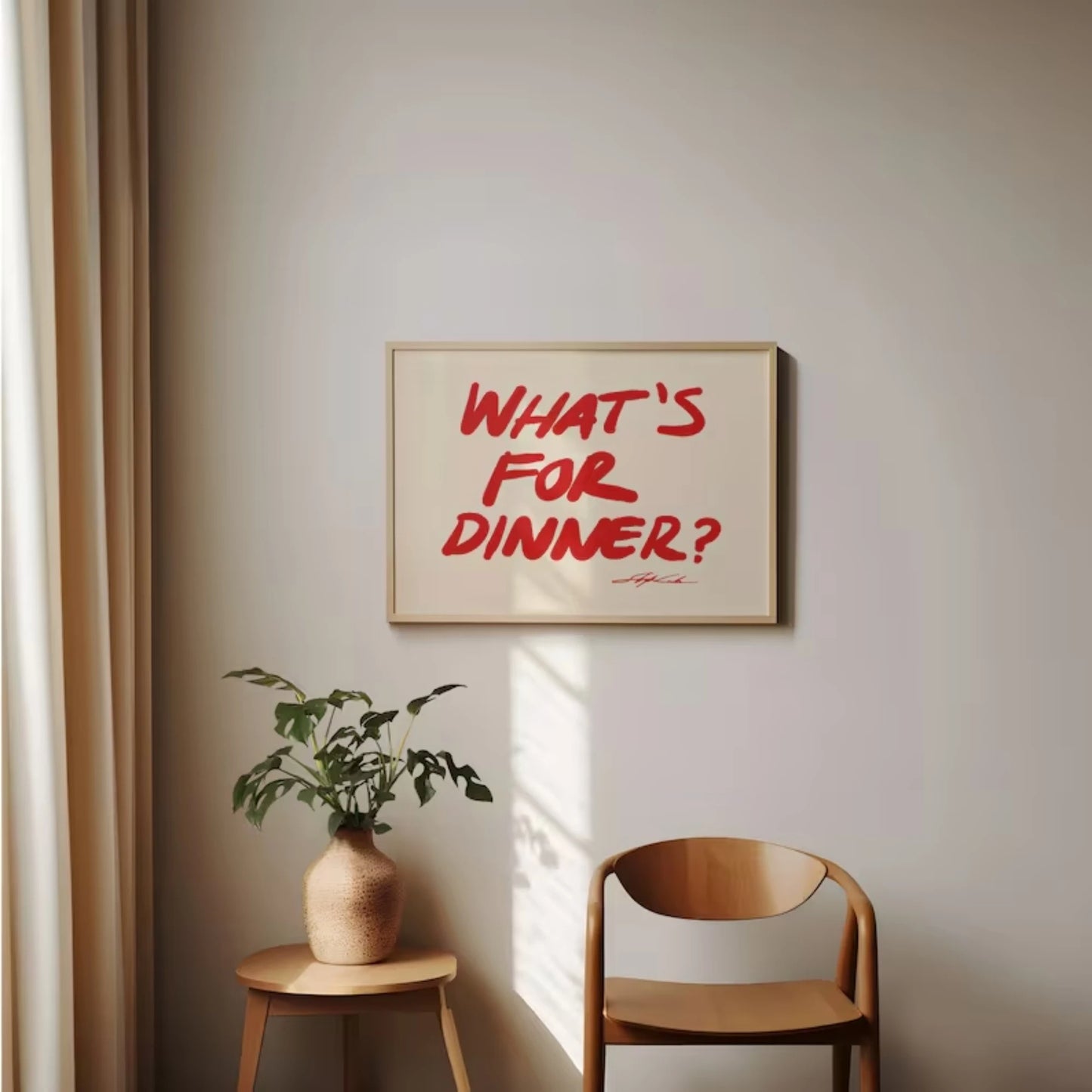 Red "What's For Dinner" Kitchen Canvas Wall Art Print