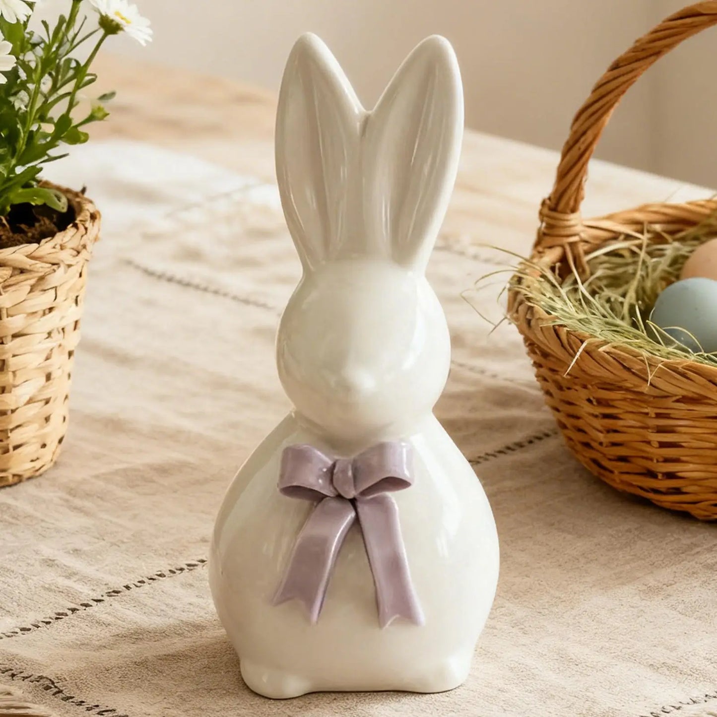 Easter Bunny Ceramic Figurine | Rabbit Sculpture Spring Decor