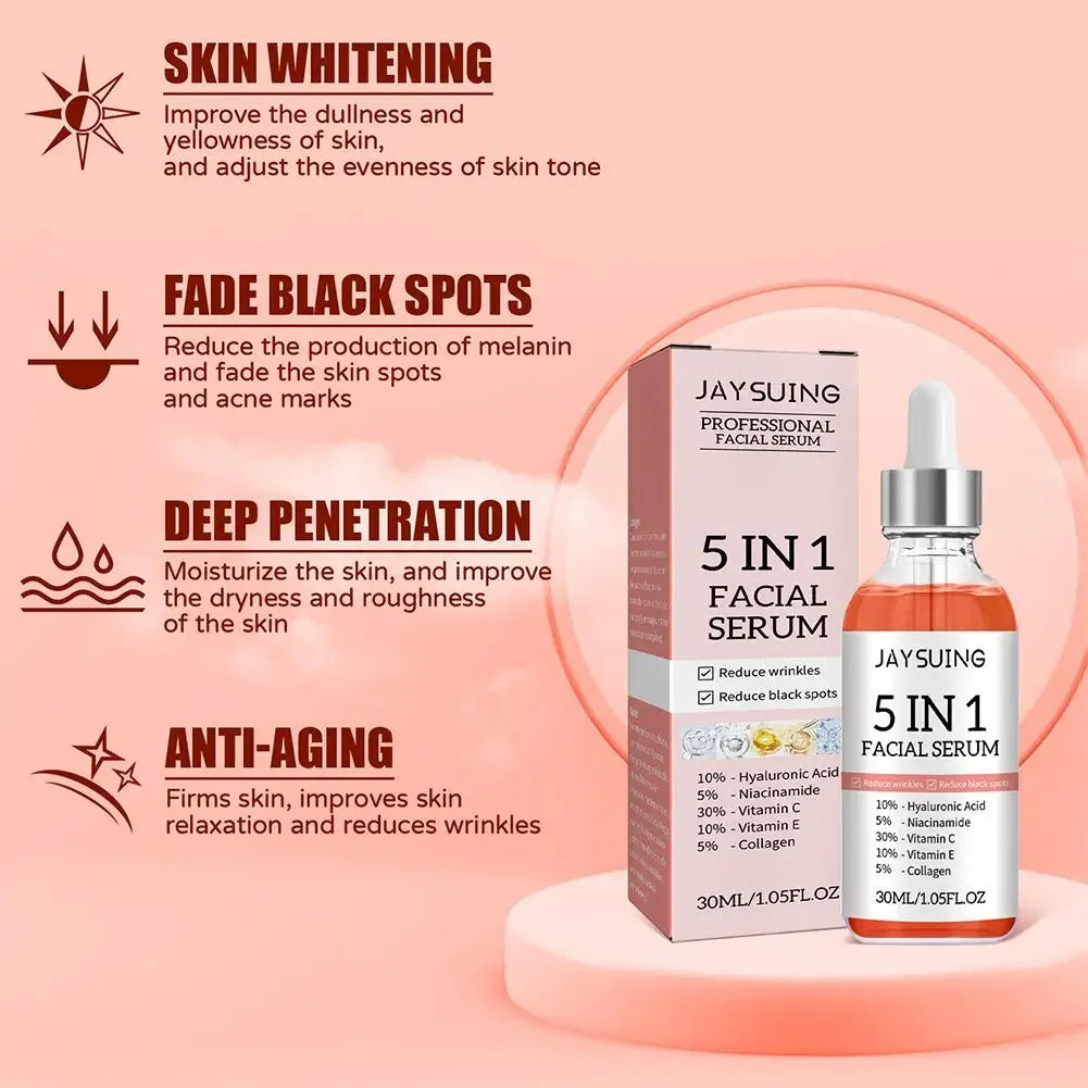 5-in-1 Face Serum – Vitamin C & Hyaluronic Acid, 2x30ml Peaceful Pleasures Health and Wellness