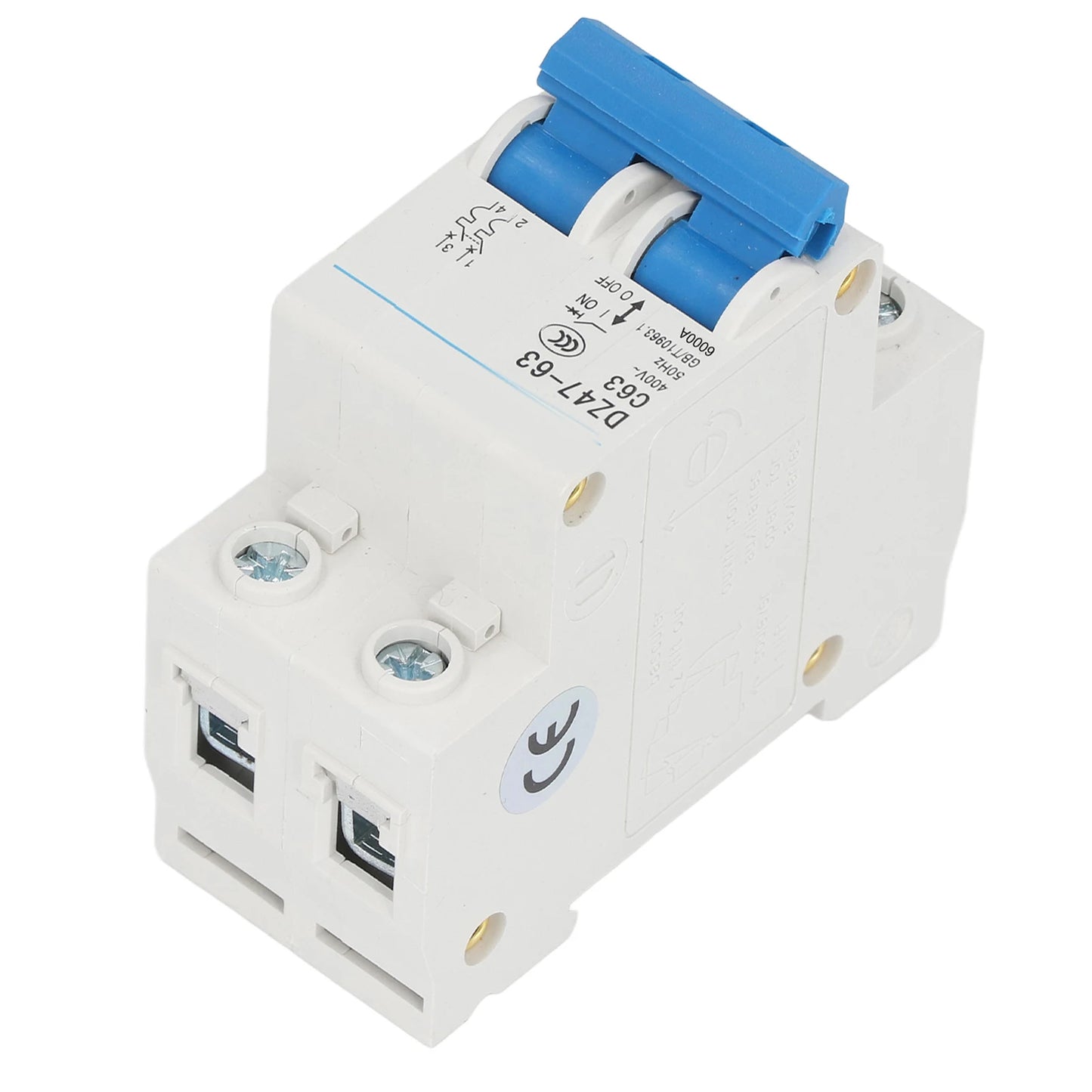 DIN Rail Mount Circuit Breaker 400V Protective 2P Circuit Breaker Flame Retardant Breaking Capacity 6000A for Buildings Peaceful Pleasures Health and Wellness