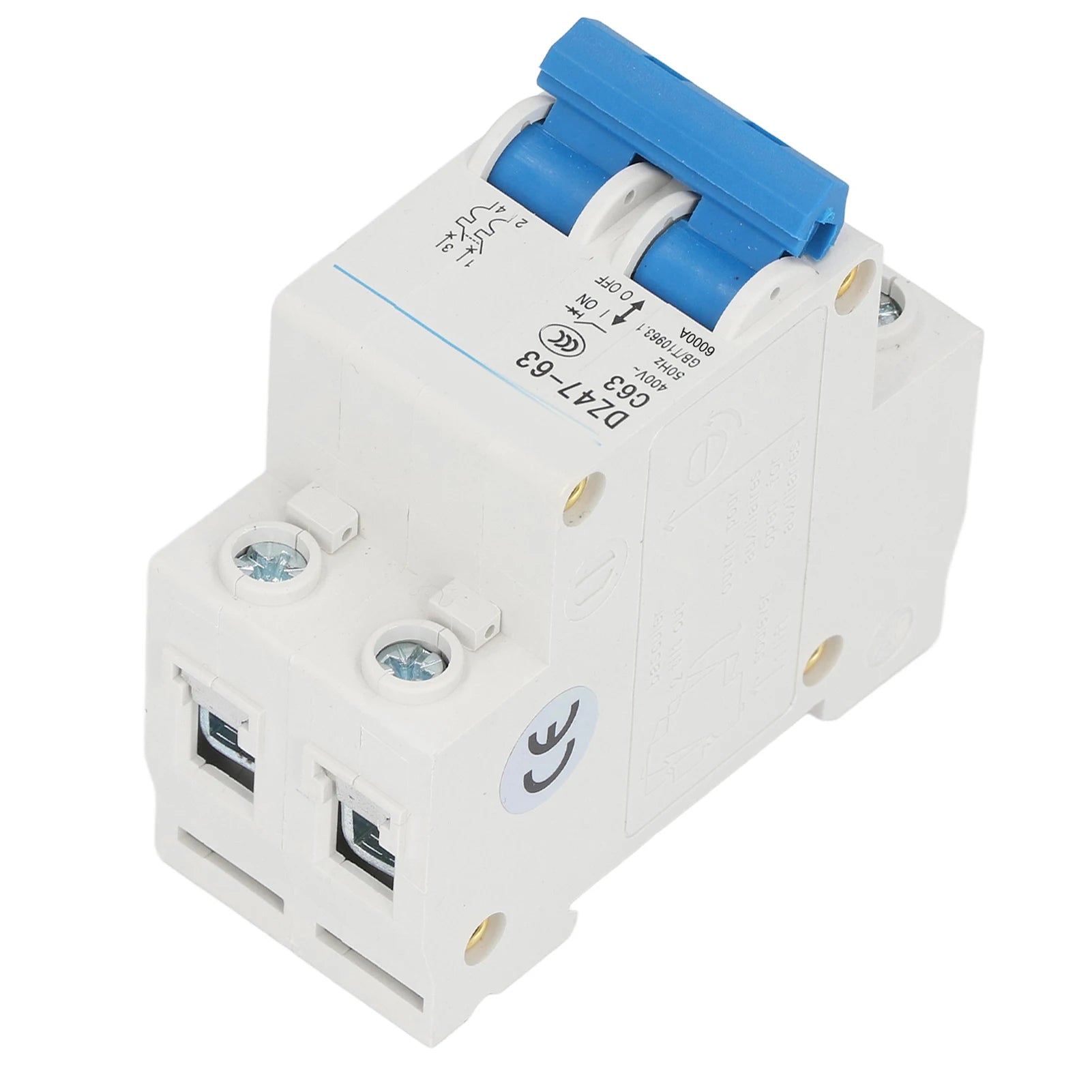 DIN Rail Mount Circuit Breaker 400V Protective 2P Circuit Breaker Flame Retardant Breaking Capacity 6000A for Buildings Peaceful Pleasures Health and Wellness