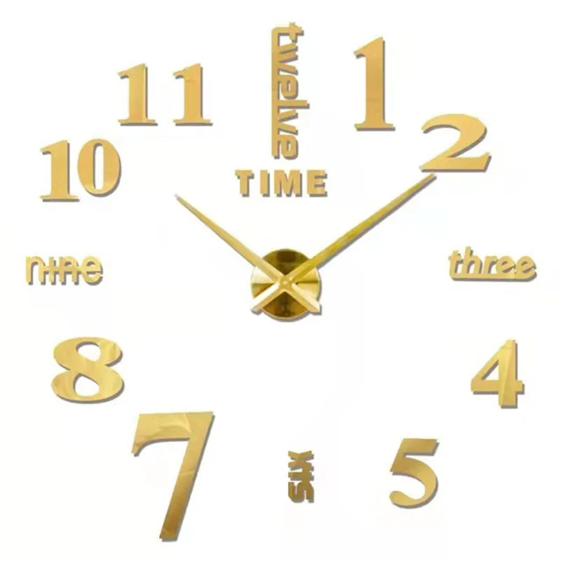 Modern 3D DIY Frameless Wall Clock – Acrylic Mirror Number Stickers Quartz Home Decor (40–130cm)