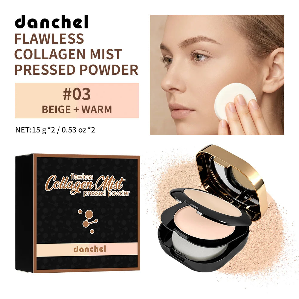 Collagen Pressed Powder Brightening & Contour 2 IN 1 Strong Oil Control Fine Silky Blendable Texture Nourishing Collagen Powder Peaceful Pleasures Health and Wellness BEIGE AND WARM