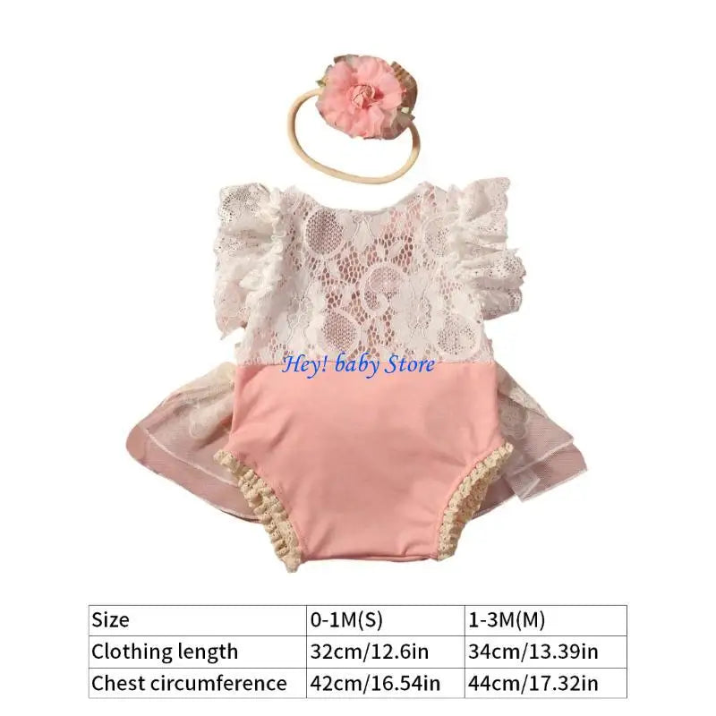 Lace Ruffled Baby Romper Dress & Headband | Newborn Photo Outfit