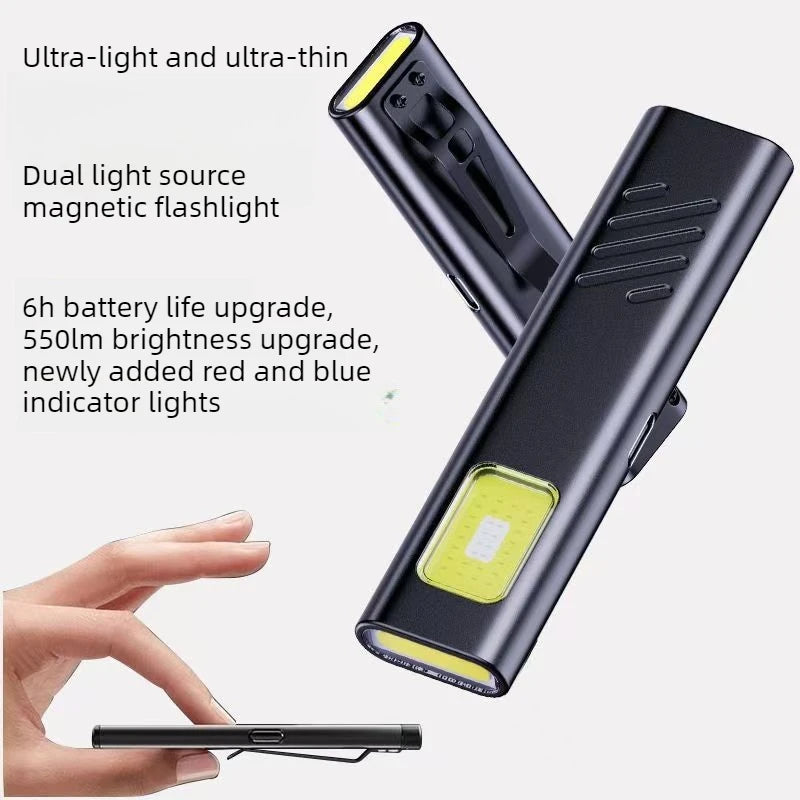 1/2Pcs Mini LED Flashlight Ultra Thin Portable Rechargeable Magnetic Waterproof Strobe for Outdoor Camping Travel Auto Repair Peaceful Pleasures Health and Wellness