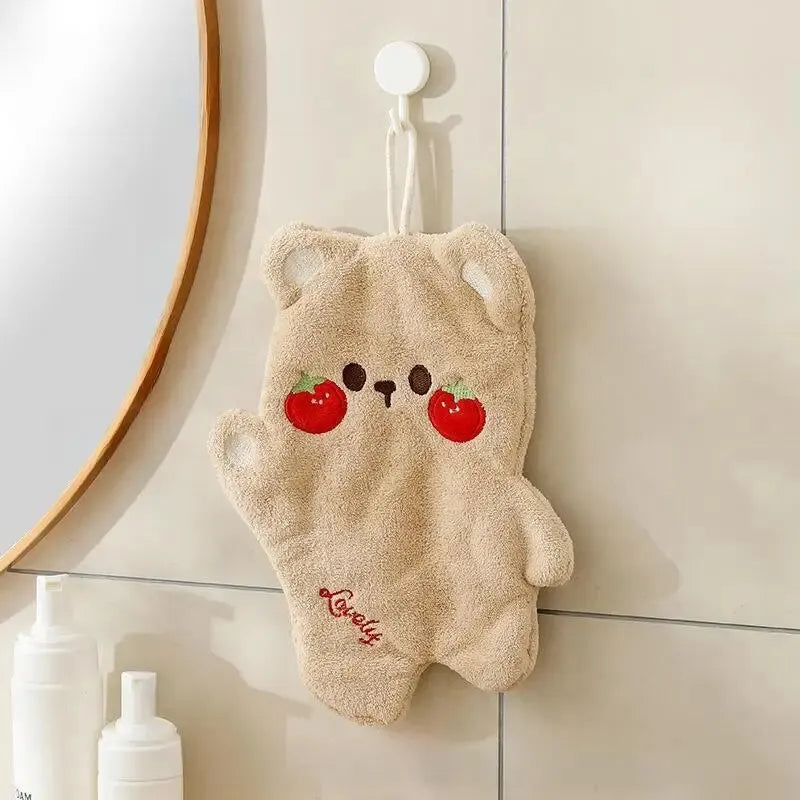 Cute Cartoon Coral Velvet Double Layer Hanging Hand Towel