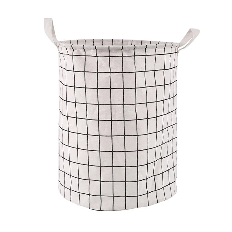 Large Foldable Waterproof Dirty Clothes Basket Household Toy Storage Bucket Plaid Fabric Cotton Linen Household Organizer Peaceful Pleasures Health and Wellness L 2