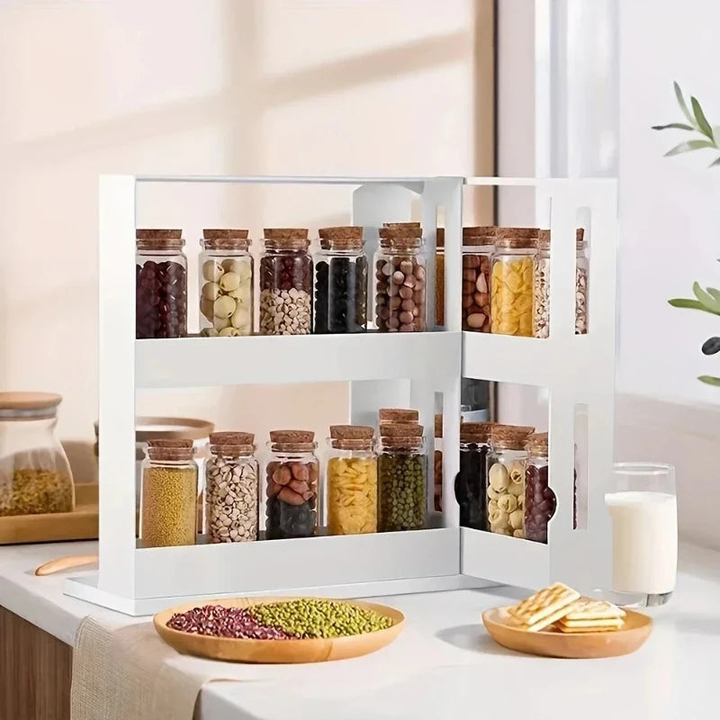 2-Tier Rotating Spice Rack – 90° Swivel Countertop Organizer