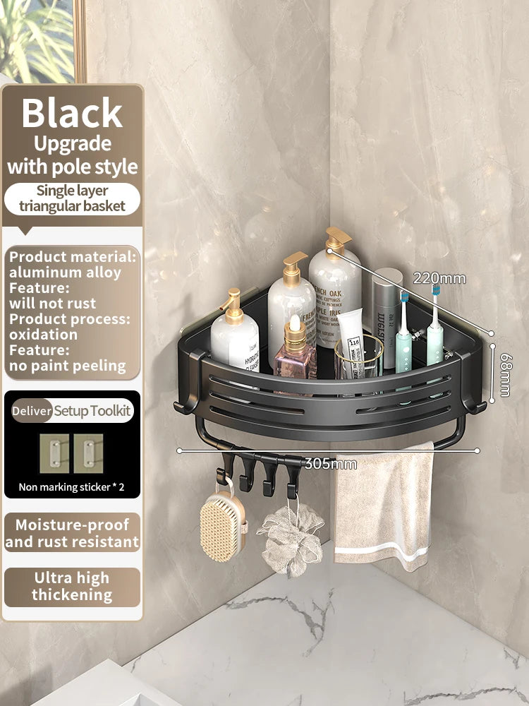 YUNJIEYA Adhesive Corner Shower Shelf | No-Drill Aluminum Rack