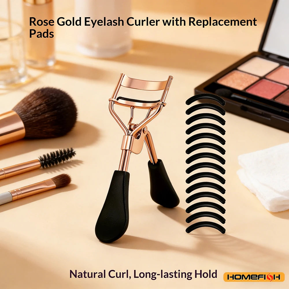 Professional Metal Eyelash Curler with 15 Silicone Pads