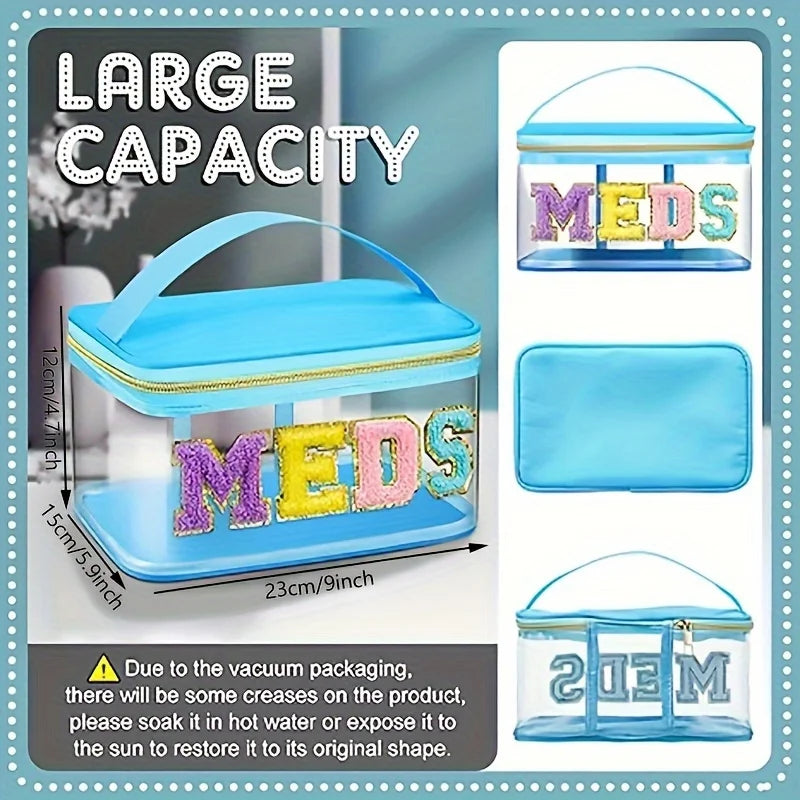 Fashion Letter Patch Clear Nylon Zipper Cosmetic Travel Bag