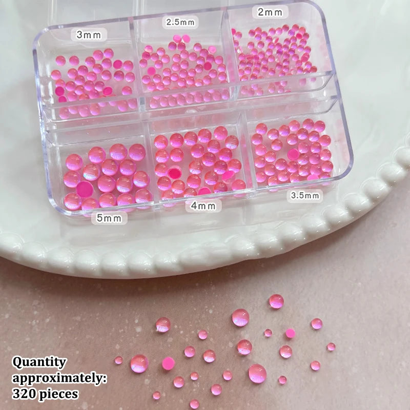 Colorful Mermaid Bubble Bead Half Round Flat Bottom Shiny Aurora Size Mixed Candy Color Nail Art Accessories Decoration Manicure Peaceful Pleasures Health and Wellness Pink