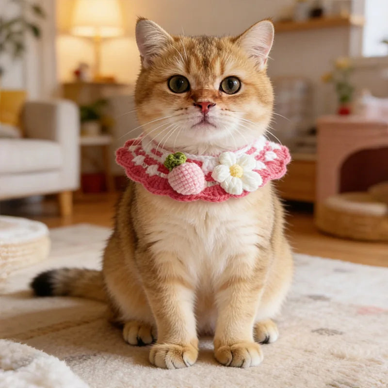 1pc Spring pet scarf knitted cat scarf cute dog bib strawberry accessory bib pet supplies accessory Peaceful Pleasures Health and Wellness