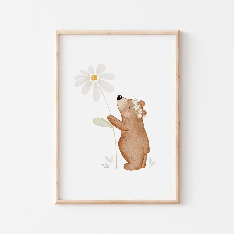 Cute Bear Cartoon Canvas Wall Art for Kids Nursery Room Decor