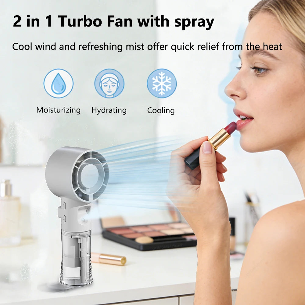 Portable Humidifier Mist Fan Rechargeable Mini Handheld Water Mist Fan Small Personal Air Cooling Fan for Outdoor Mini Spray Fan Peaceful Pleasures Health and Wellness