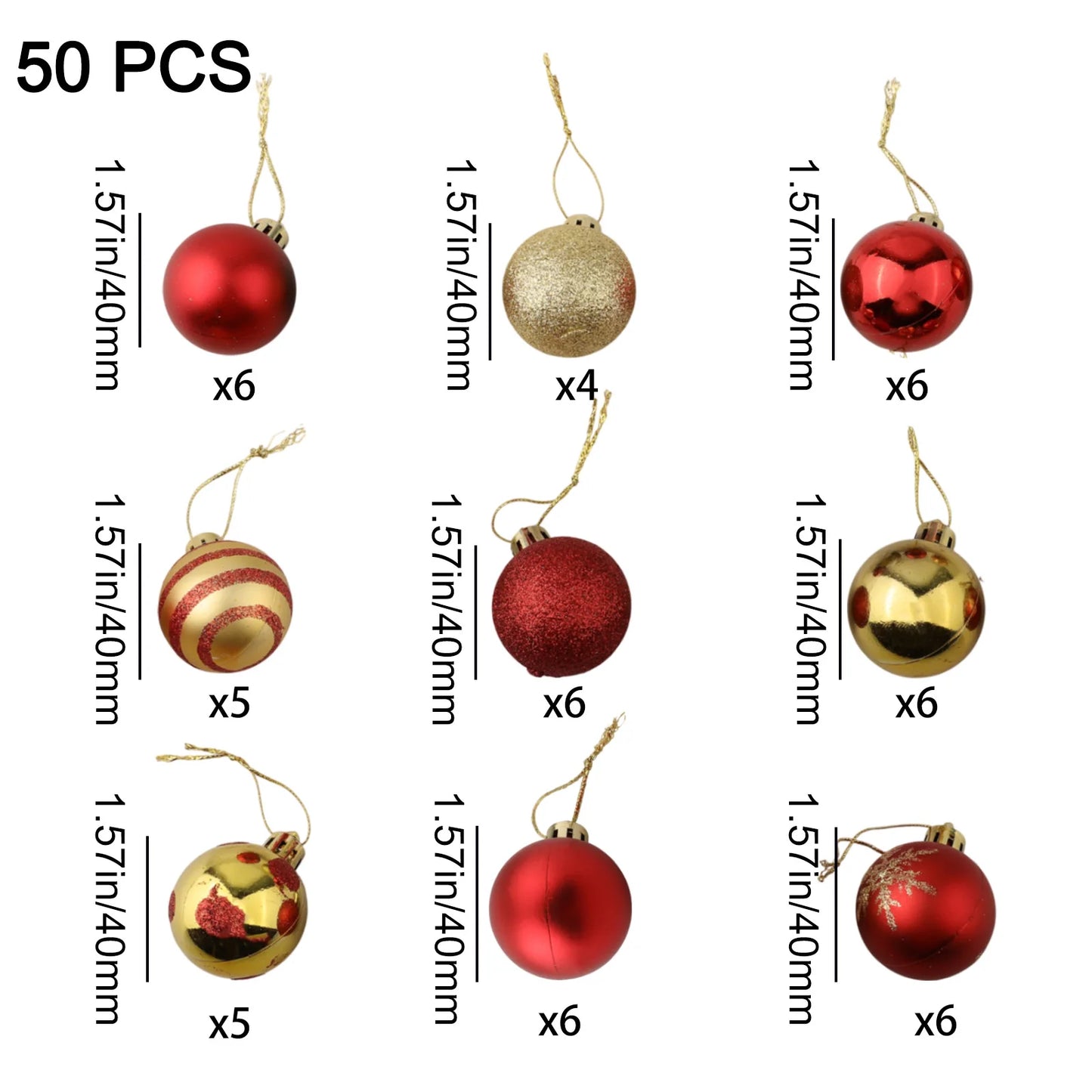Christmas Ball Ornaments Tree Decorations Red Gold Hanging Bauble