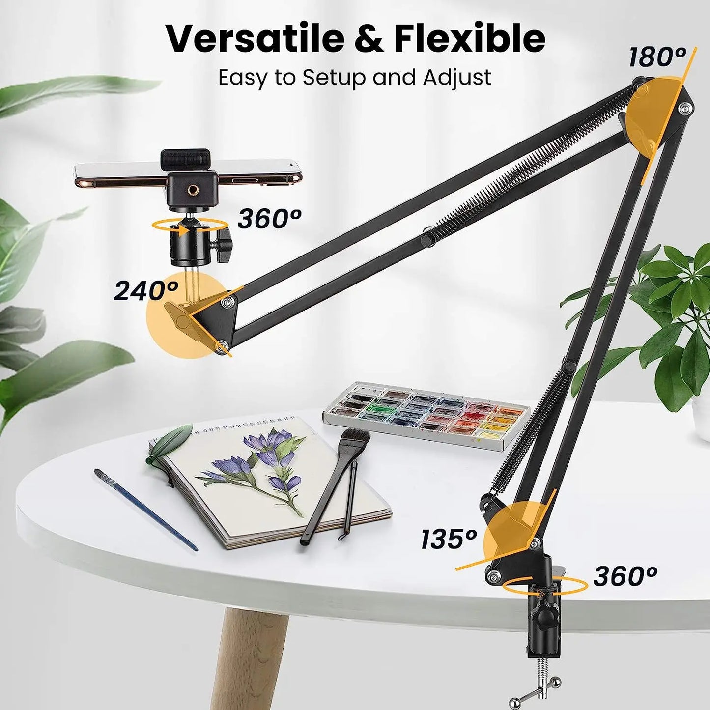 VeFly Flexible Arm Phone Tripod Stand | 360° Rotation Desk Mount