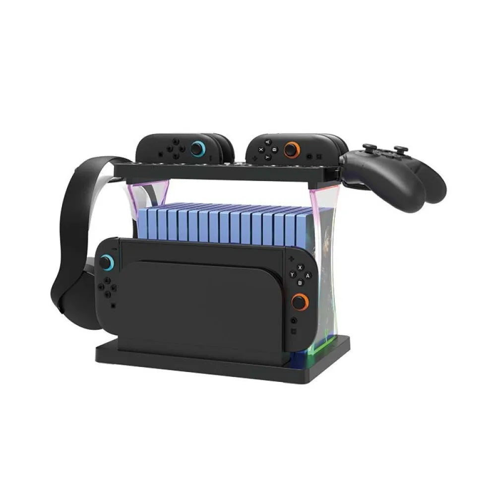 ABS Storage Stand For Switch2 Console Organizer For NS2 Controller Charger Headset Hanger To Store Game Card With RGB Light Peaceful Pleasures Health and Wellness
