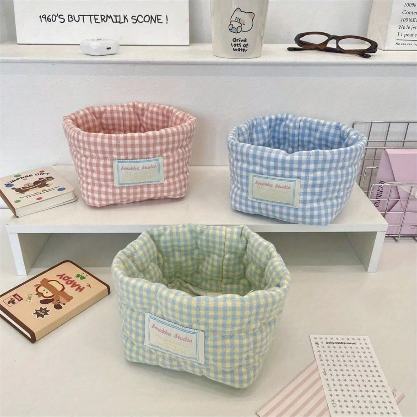 Foldable Checkered Heart Storage Basket | Quilted Organizer