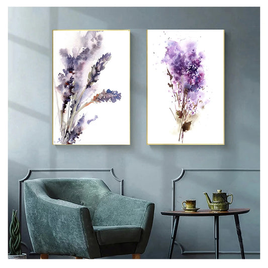 and Lilac Prints Flowers Painting Wall Art Canvas Painting Room Home Decor Unframed Abstract Botanical Purple Lavender Peaceful Pleasures Health and Wellness