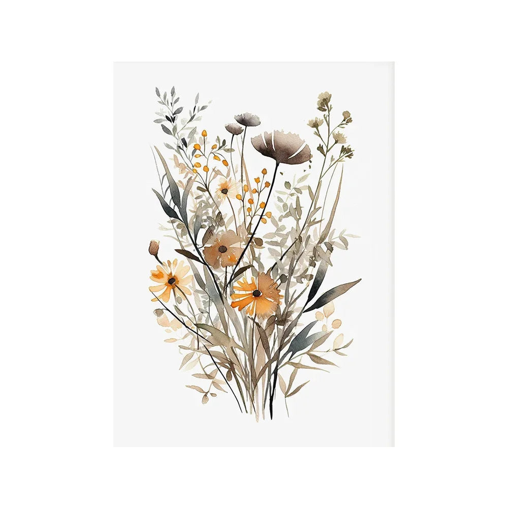 Scandinavian Minimalist Aesthetic Wall Art Neutral Watercolor Wildflowers Plants HD Poster Prints Home Bedroom Living Room Decor Peaceful Pleasures Health and Wellness Picture 2 40x60cm Unframed
