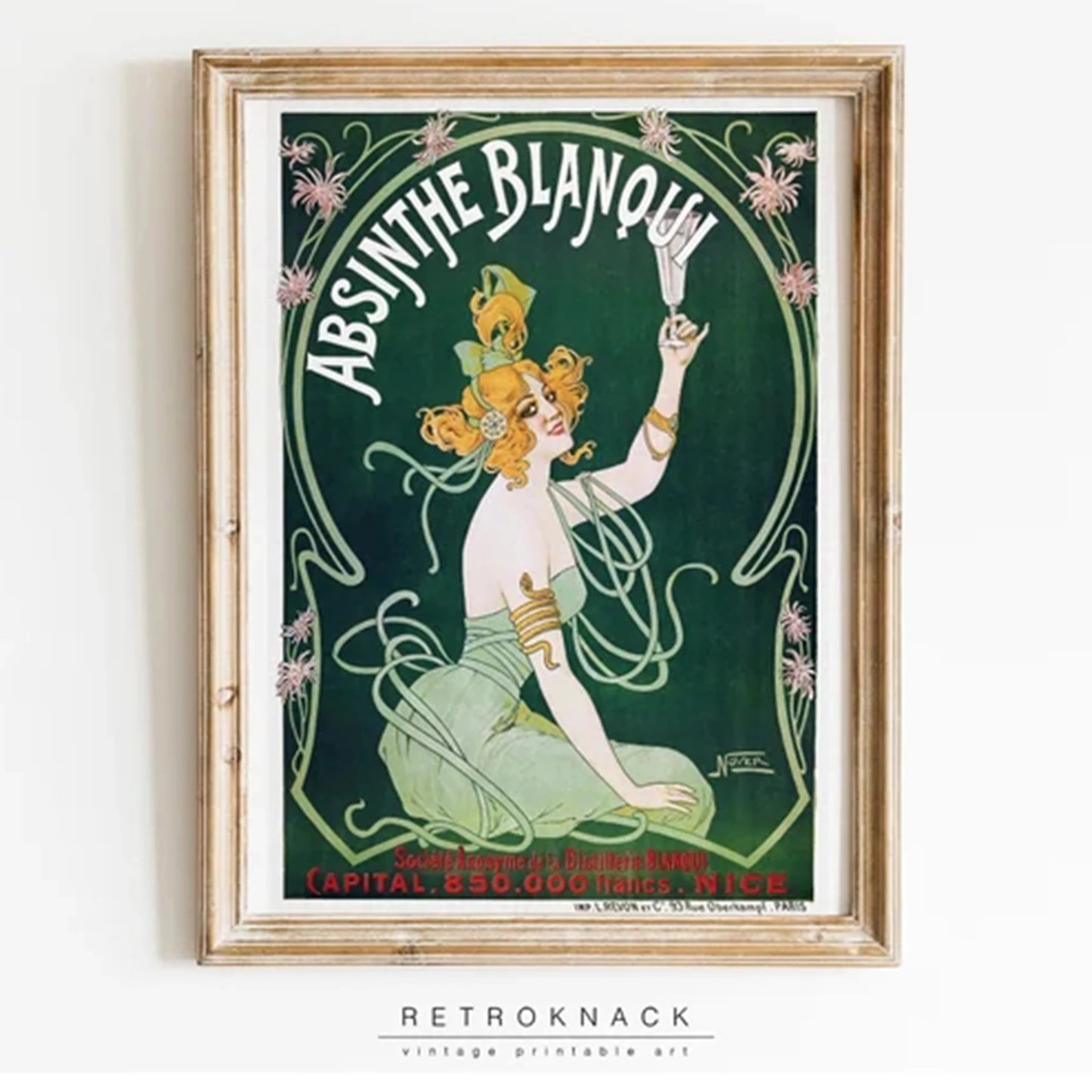 Retro Absinthe French Ad Canvas Wall Art Print | Bar Home Decor
