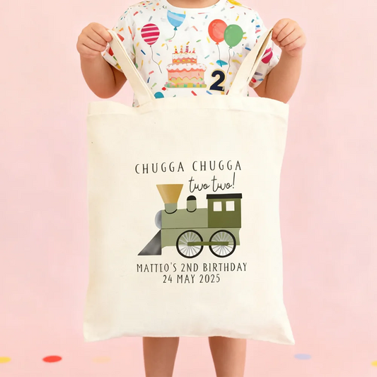 Personalized Train Party Favor Tote Bags – Chugga Chugga Two Two Party Favor Tote Bags Peaceful Pleasures Health and Wellness