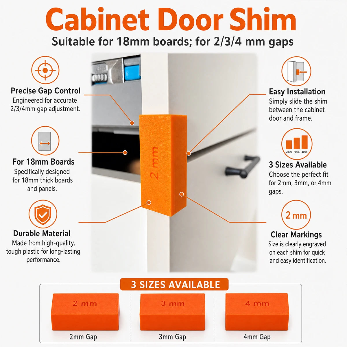 Cabinet Door Shim Spacer 2 3 Adjustable Wood Panel Gap Alignment