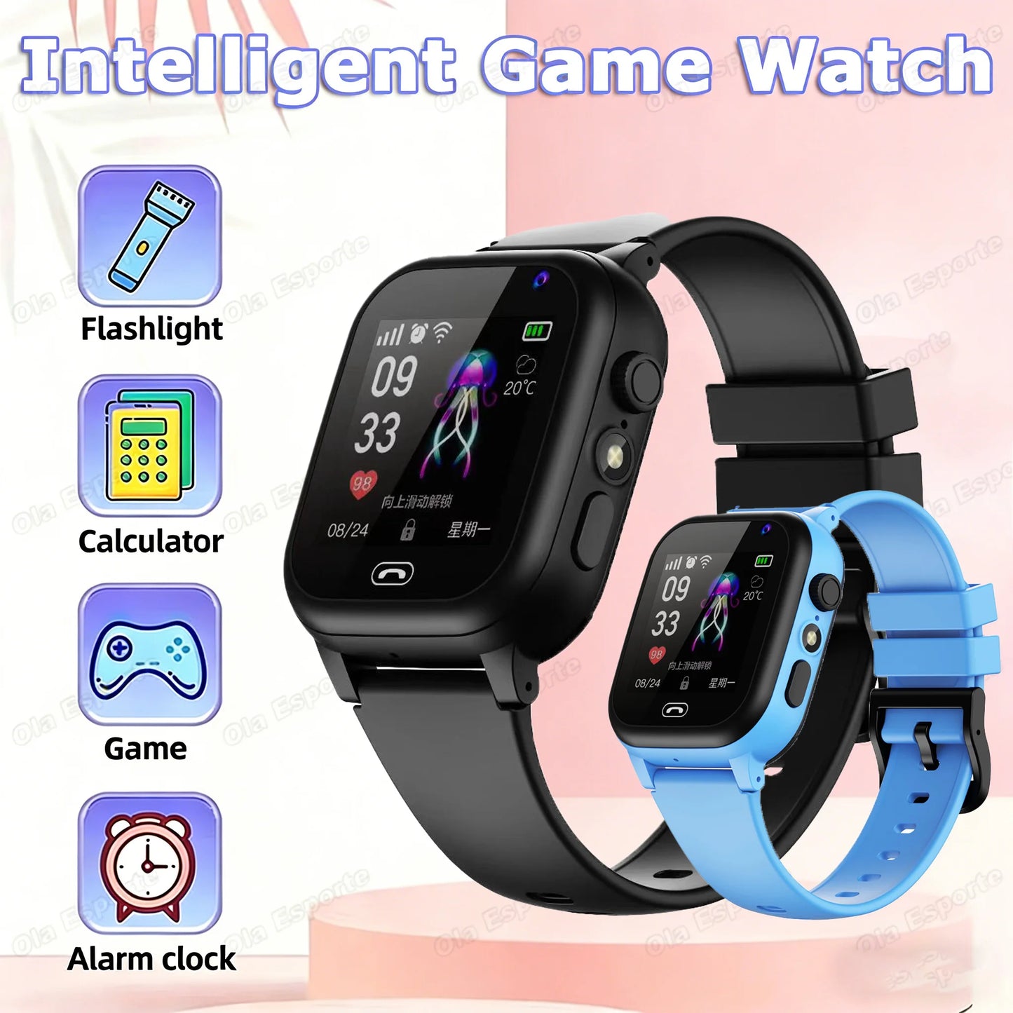 Children's Smartwatch Boy and girl HD Call LED Flashlight SOS LBS Location Waterproof GPS Alarm Clock Step Count Smart WatchHT30 Peaceful Pleasures Health and Wellness 1Bk1Bl