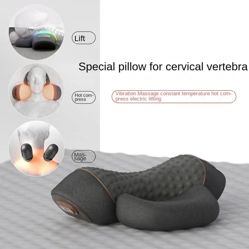 Electric Neck Massager Cervical Pillow Hot Compress Neck Stretch Heating Vibration Neck Shoulder Massage Pillow Back Traction Peaceful Pleasures Health and Wellness