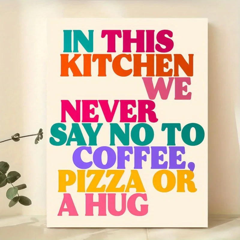 1pc "In This Kitchen" Canvas Poster Humorous Coffee Lover Quote,Unframed Wall Art Decor Vintage Style, Indoor Use, Kitchen Decor Peaceful Pleasures Health and Wellness