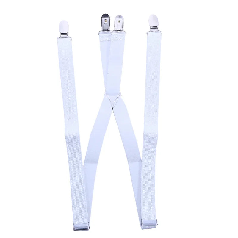 2.5*110cm Men Women Suspender Adult 4 Clips Mens Suspenders X Type Elastic Adjustable Strap Wide Braces Work Male Jockstrap Peaceful Pleasures Health and Wellness White