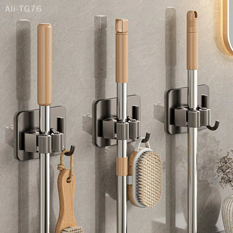 Wall Mounted Mop Holder Clip | 304 Stainless Steel Self-Adhesive
