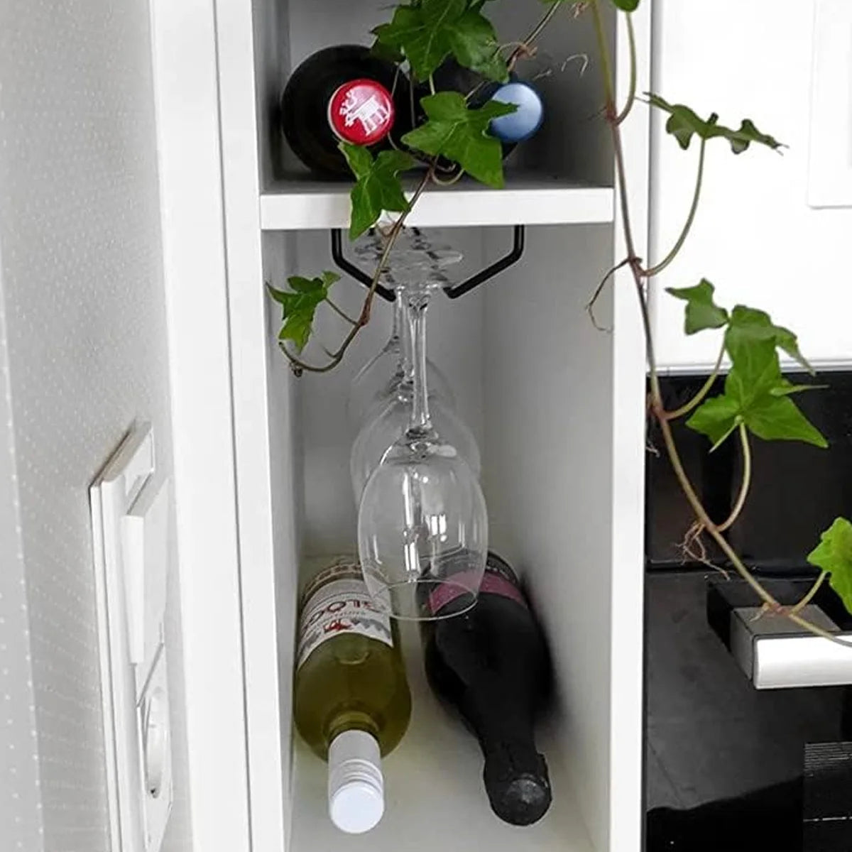 Leeseph Under Cabinet Wine Glass Holder, Length 13.7in/10.6in Wine Glass Rack, Single Rail Hanging Rack for Cabinet Kitchen Bar Peaceful Pleasures Health and Wellness