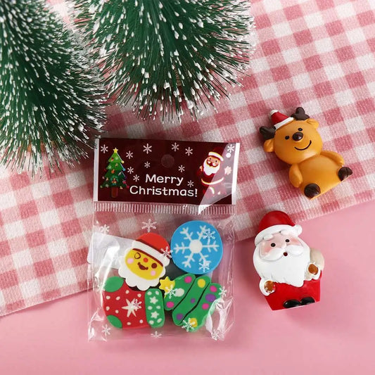 Cartoon Christmas Erasers Funny Santa Claus Stationery Prize Gift 3D Three-dimensional Shape Kawaii Christmas Eraser Set Peaceful Pleasures Health and Wellness