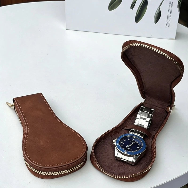 Portable retro leather display watch storage box travel strap zipper watch box dustproof and scratch resistant jewelry watch box Peaceful Pleasures Health and Wellness