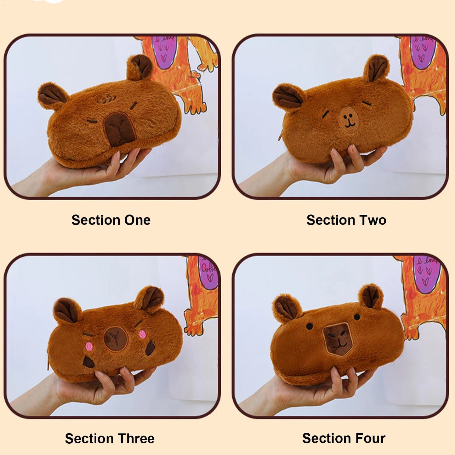 Cute Capybara Pencil Case – Large Plush Pen Pouch for Kids