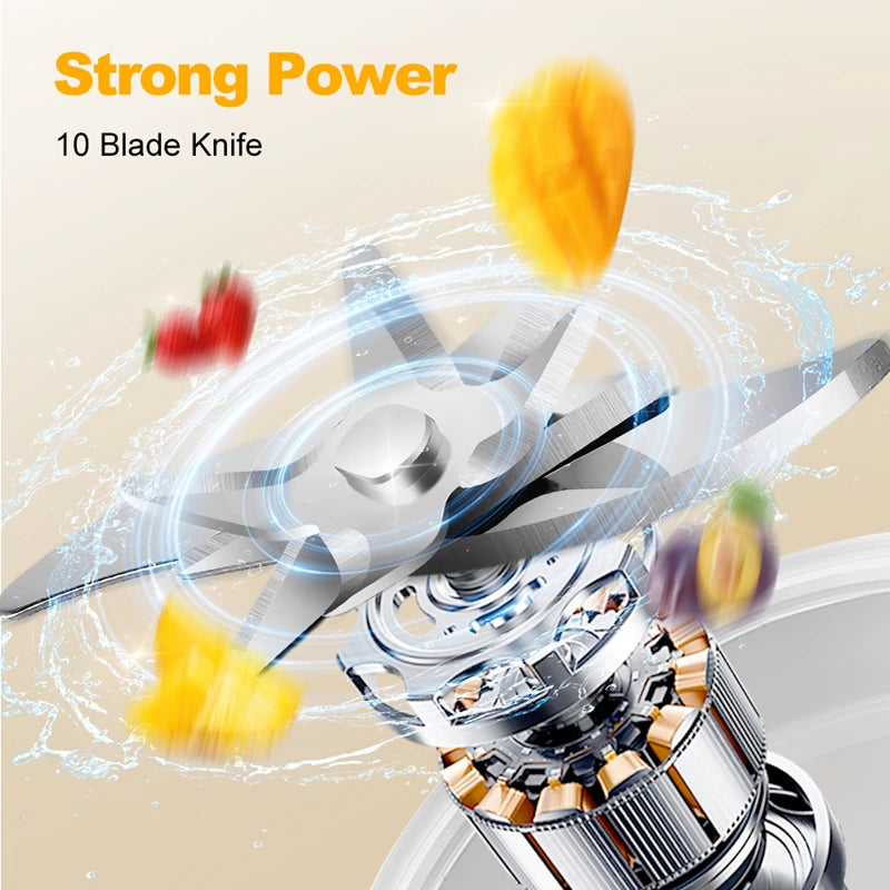 Electric Juicer 10 Blades Portable Blender LED Digital Display Small Juice Cup Rechargeable Wireless Household Milkshake Juice Peaceful Pleasures Health and Wellness