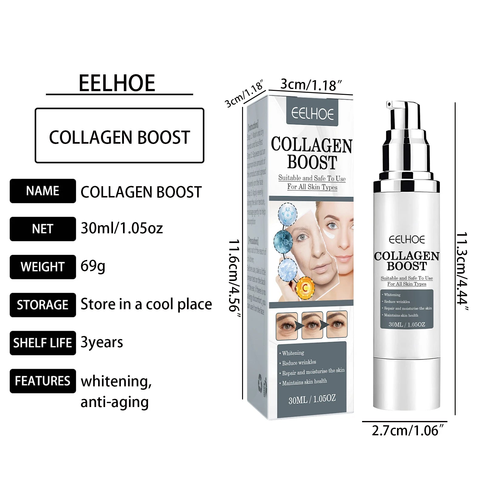 Collagen Booster Face Cream Moisturizing Firming Skin Care for Women Reduces Wrinkles Fine Lines 30ml Hyaluronic Acid Skincare Peaceful Pleasures Health and Wellness
