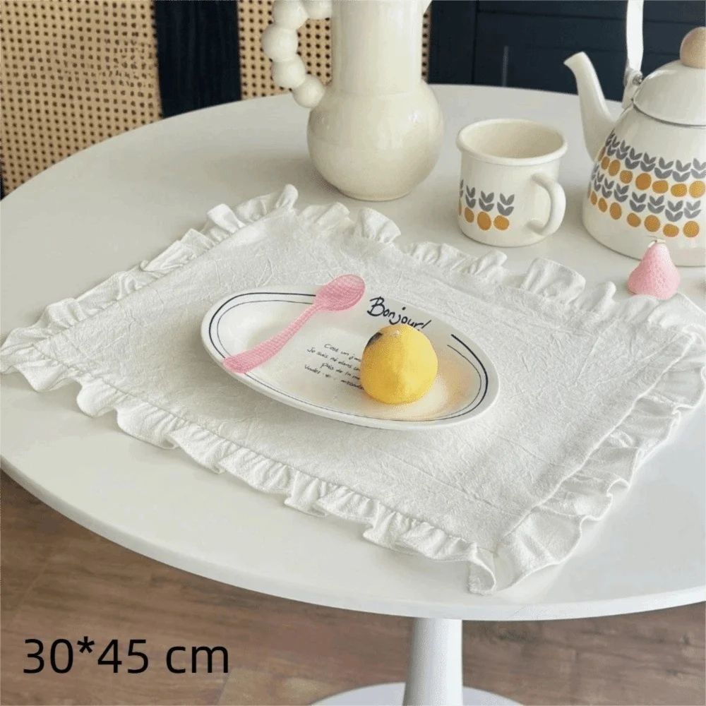 Retro Soft Ruffle Placemats Round Cotton Table Cup Mat Square French Coasters Table Decor Peaceful Pleasures Health and Wellness 30x45 White-B L