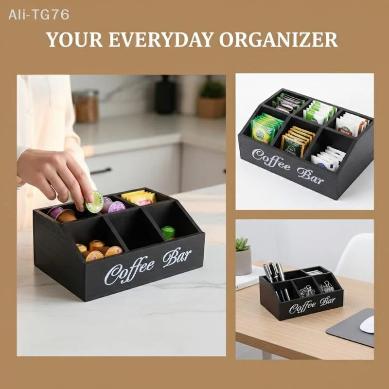 Wooden Coffee Storage Box | Multipurpose Counter Organizer